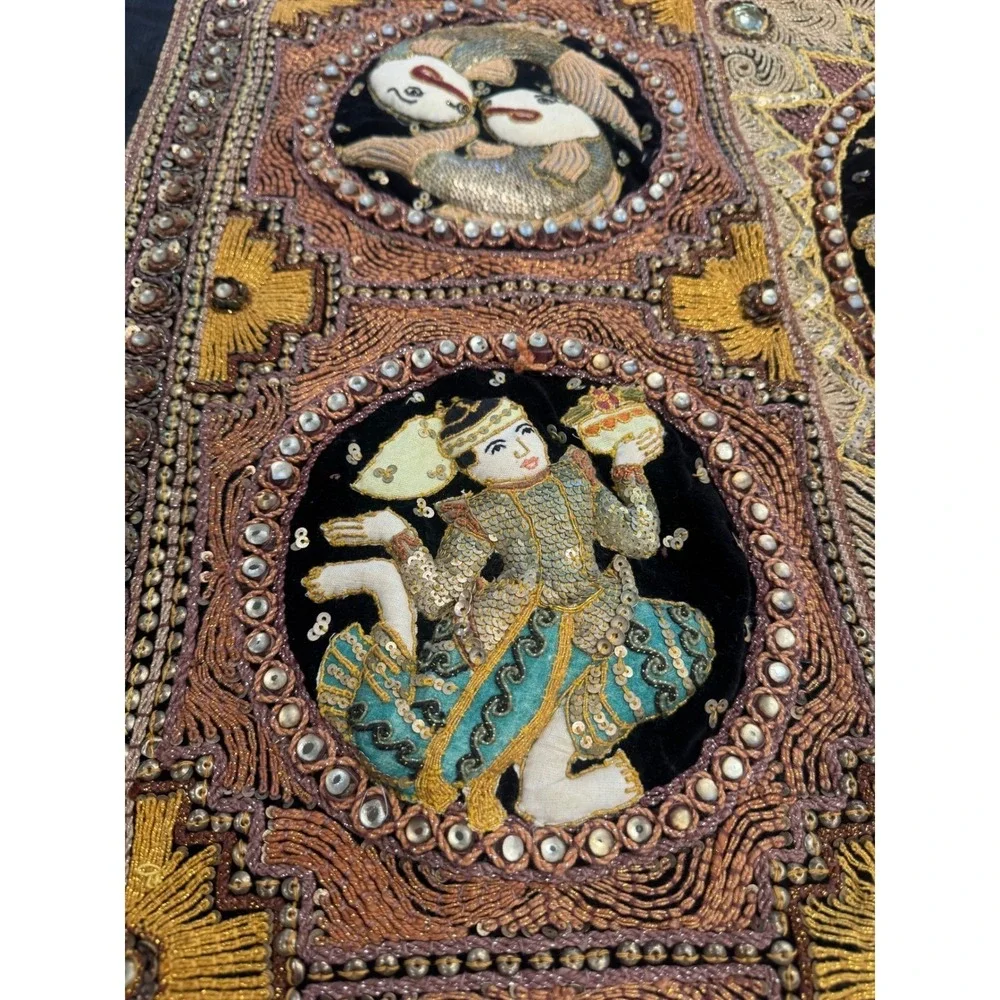 Vintage Burmese Kalaga Shwe Chi Doe Hand Embroidered Tapestry 46